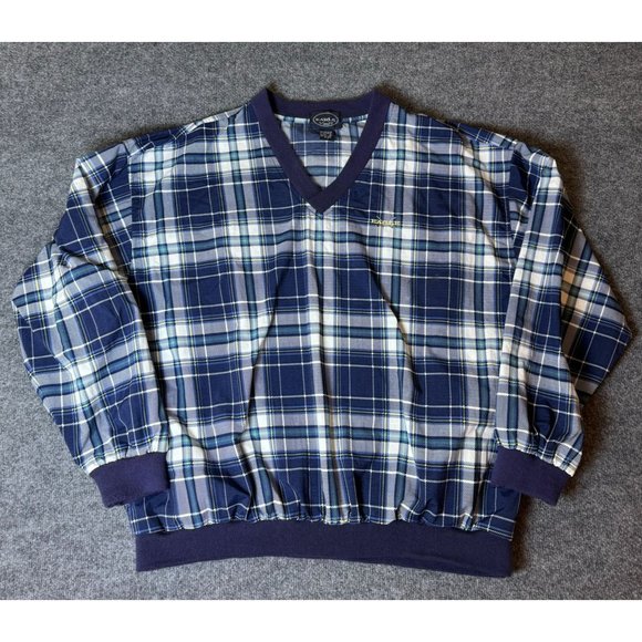 VTG Eagle Golf Jacket Mens XL Blue Plaid Long Sleeve Windbreaker Pullover Preppy - Picture 1 of 7